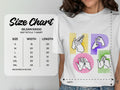 Gildan 64000 Softstyle T-Shirt size chart with width and length measurements in inches.
