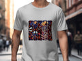 T-shirt with Halloween-themed artwork featuring vampires and skeletons.