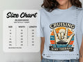 Gildan 64000 Softstyle T-Shirt size chart with measurements in inches and "Cruising Is My Therapy" graphic.