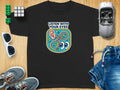 Black t-shirt with "Listen With Your Eyes" and abstract ear and eye graphic.