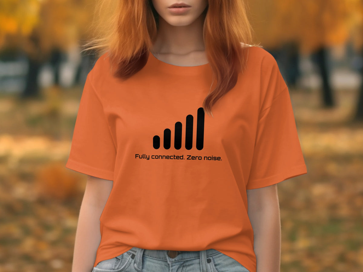 Orange t-shirt with a signal strength icon and text.