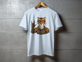 Tiger wearing steampunk armor and goggles, making a rock hand gesture.