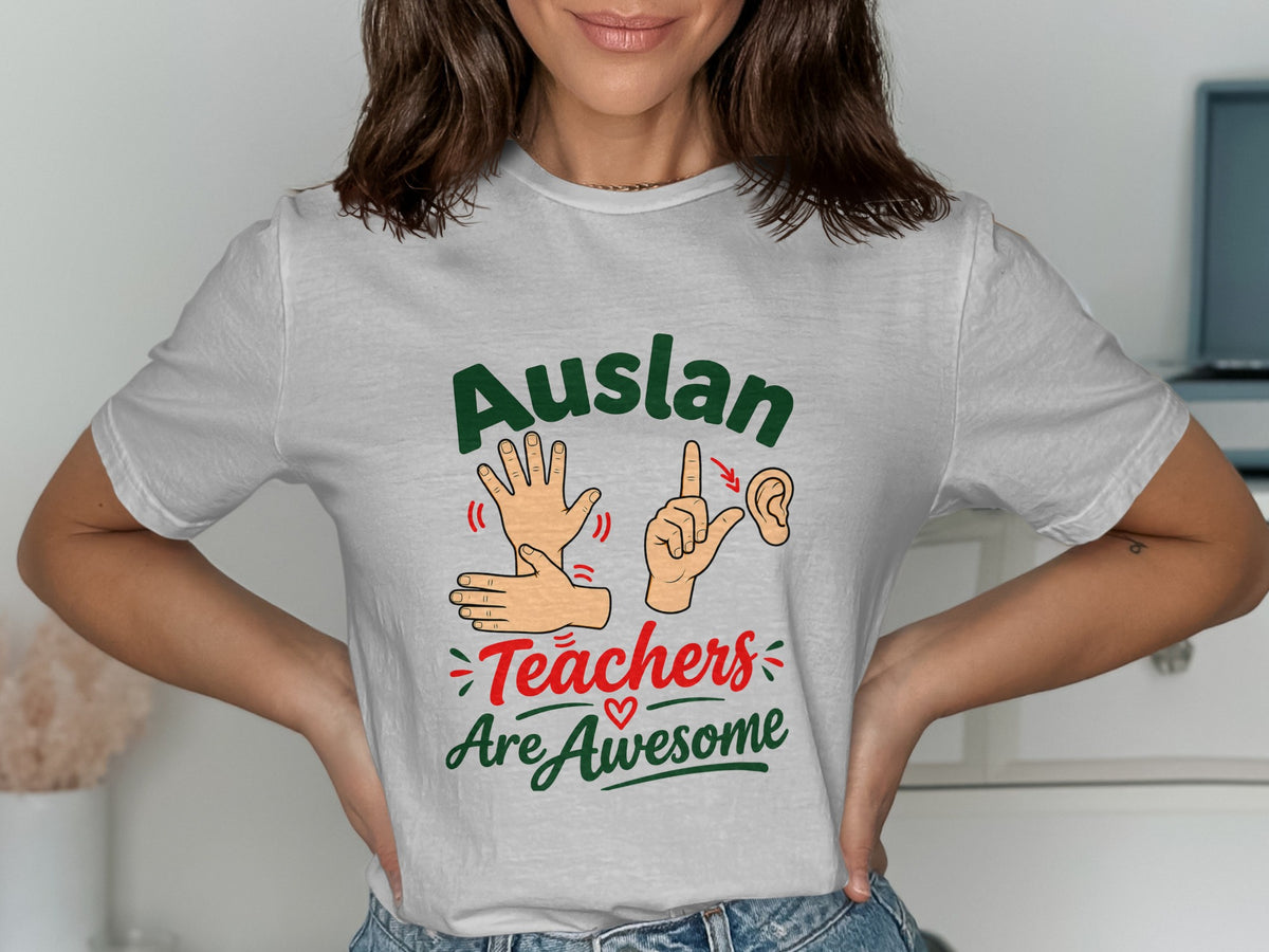 Auslan Teachers Are Awesome graphic with sign language hands and ear