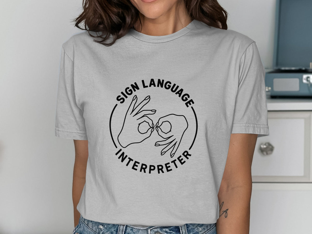 Sign Language Interpreter text with hands forming a circular shape.