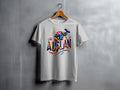 White t-shirt with colorful kangaroo and "AUSLAN" text.